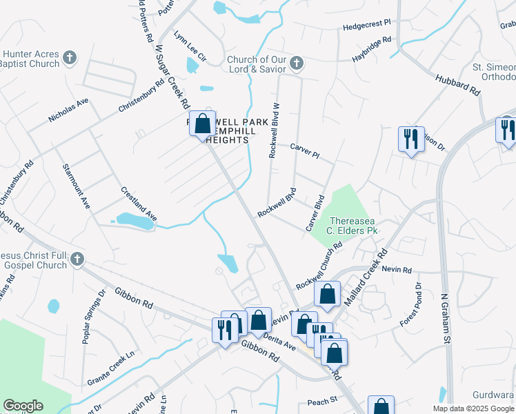 map of restaurants, bars, coffee shops, grocery stores, and more near 6110 Rockwell Boulevard in Charlotte