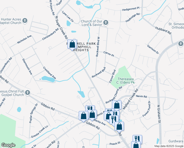 map of restaurants, bars, coffee shops, grocery stores, and more near 6110 Rockwell Boulevard in Charlotte