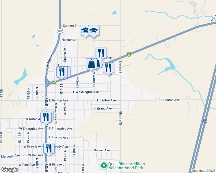 map of restaurants, bars, coffee shops, grocery stores, and more near 510 East Washington Avenue in Sayre