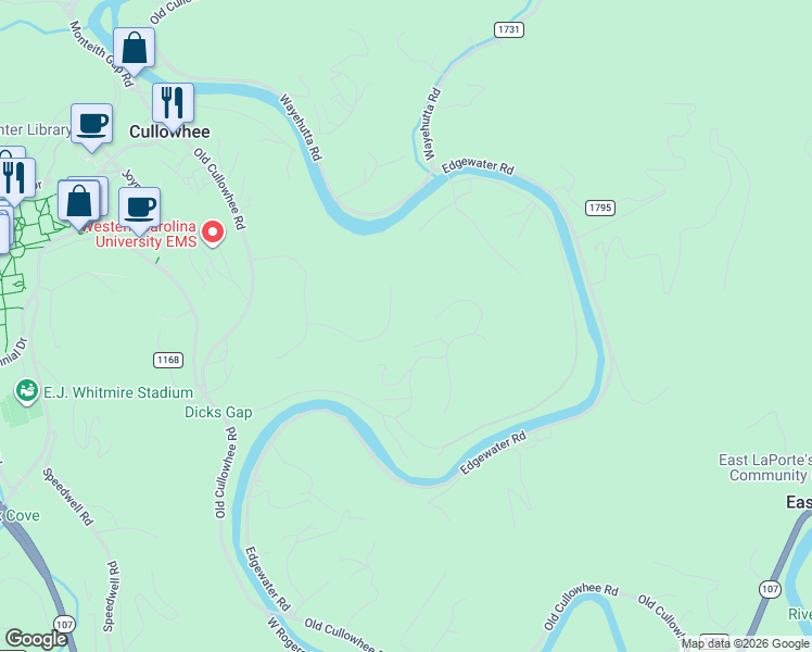 map of restaurants, bars, coffee shops, grocery stores, and more near 176 Canterbury Road in Cullowhee