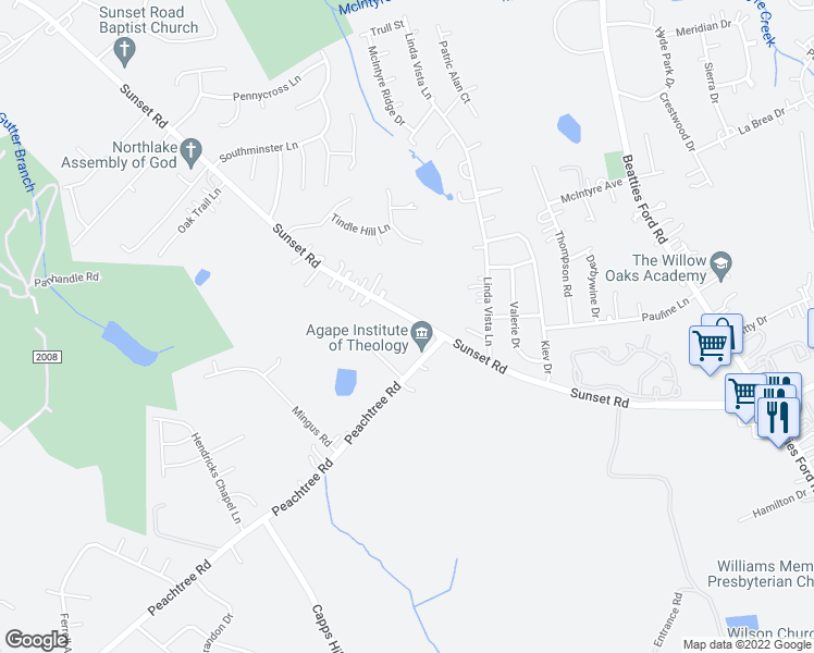 map of restaurants, bars, coffee shops, grocery stores, and more near 1719 Peachtree Road in Charlotte