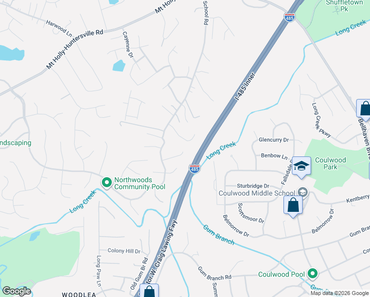 map of restaurants, bars, coffee shops, grocery stores, and more near 1520 Bear Brook Drive in Charlotte