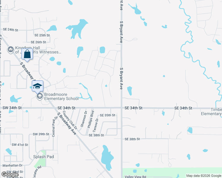 map of restaurants, bars, coffee shops, grocery stores, and more near 3324 Fairway Drive in Moore