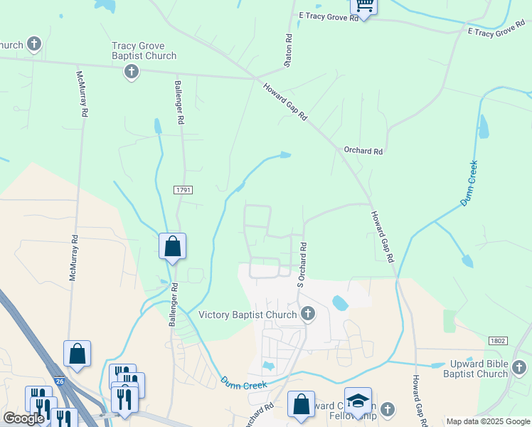 map of restaurants, bars, coffee shops, grocery stores, and more near 205 Summerfield Place in Flat Rock