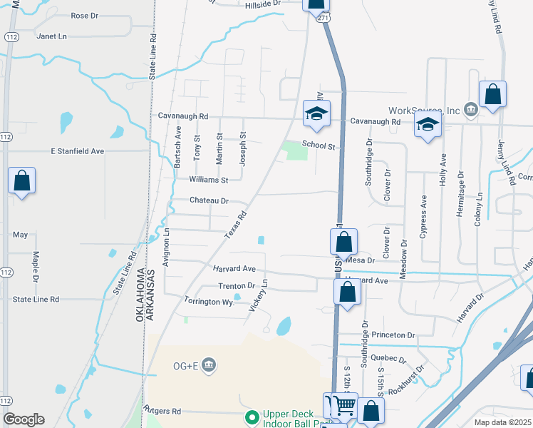map of restaurants, bars, coffee shops, grocery stores, and more near 8121 Texas Road in Fort Smith