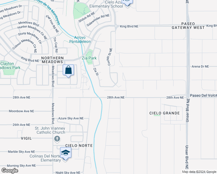 map of restaurants, bars, coffee shops, grocery stores, and more near 3044 Zia Street in Rio Rancho
