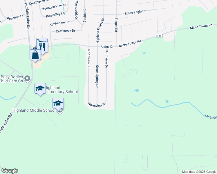 map of restaurants, bars, coffee shops, grocery stores, and more near 329 Northview Drive in Sanford