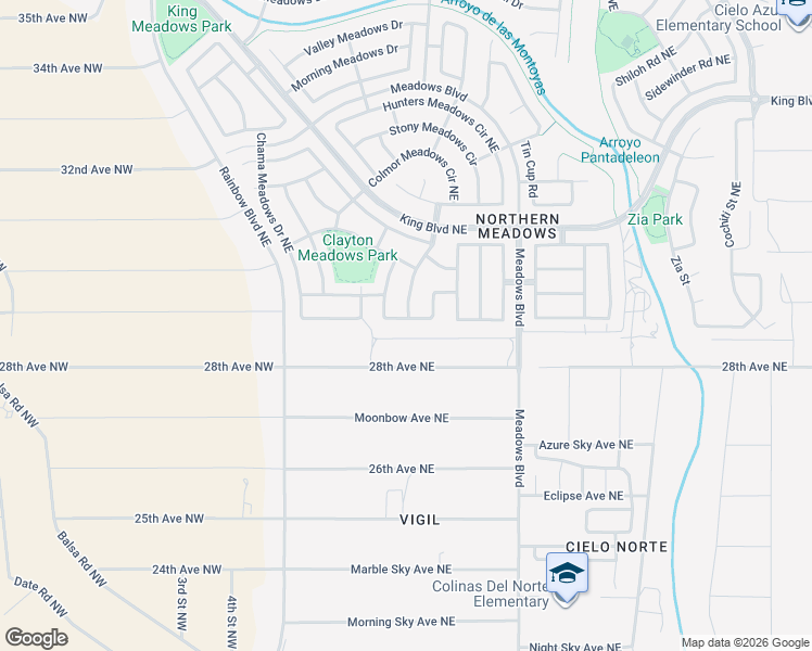 map of restaurants, bars, coffee shops, grocery stores, and more near 704 Winston Meadows Drive Northeast in Rio Rancho