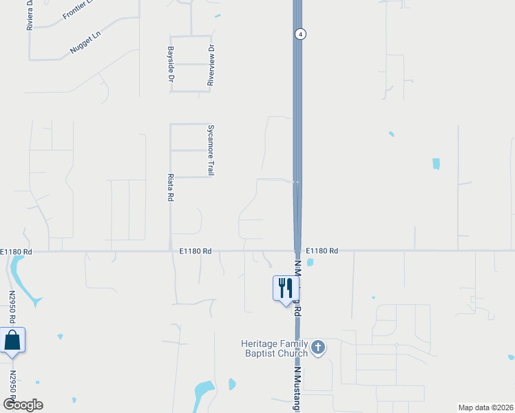 map of restaurants, bars, coffee shops, grocery stores, and more near Mustang Road in Tuttle