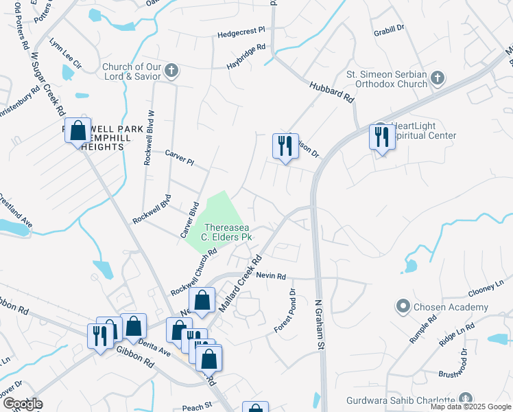 map of restaurants, bars, coffee shops, grocery stores, and more near 6728 Pine Branch Court in Charlotte
