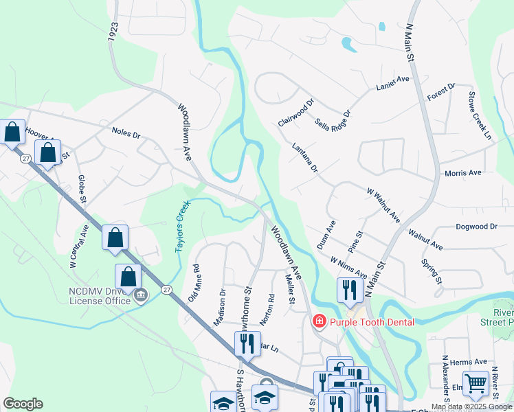 map of restaurants, bars, coffee shops, grocery stores, and more near Woodlawn Ave in Mt Holly