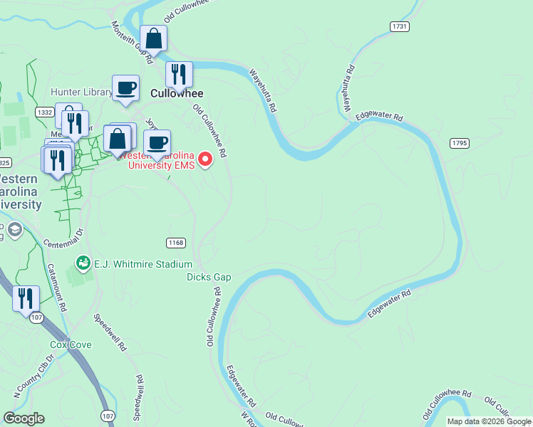 map of restaurants, bars, coffee shops, grocery stores, and more near 127 Jim Gudger Hill Rd in Cullowhee