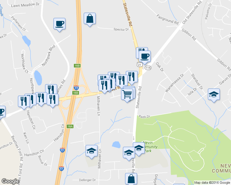 map of restaurants, bars, coffee shops, grocery stores, and more near 5110 Sunset Rd in Charlotte