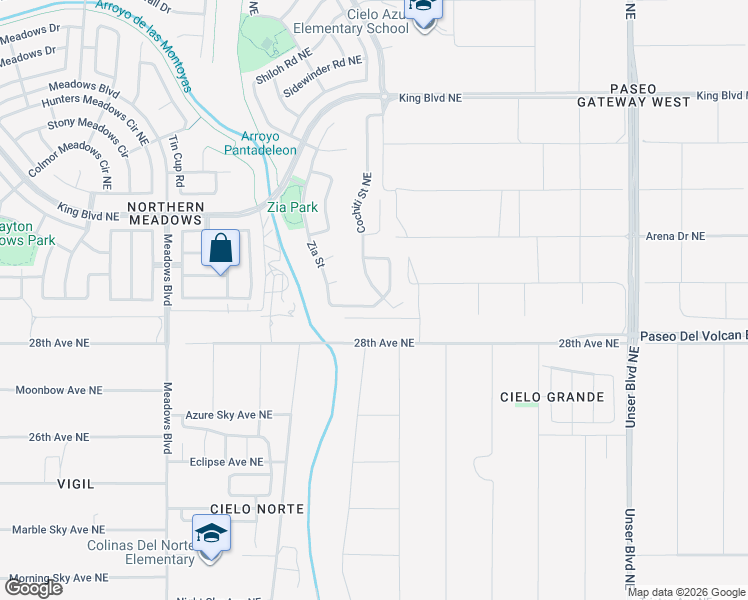 map of restaurants, bars, coffee shops, grocery stores, and more near 3025 Cochiti Street Northeast in Rio Rancho