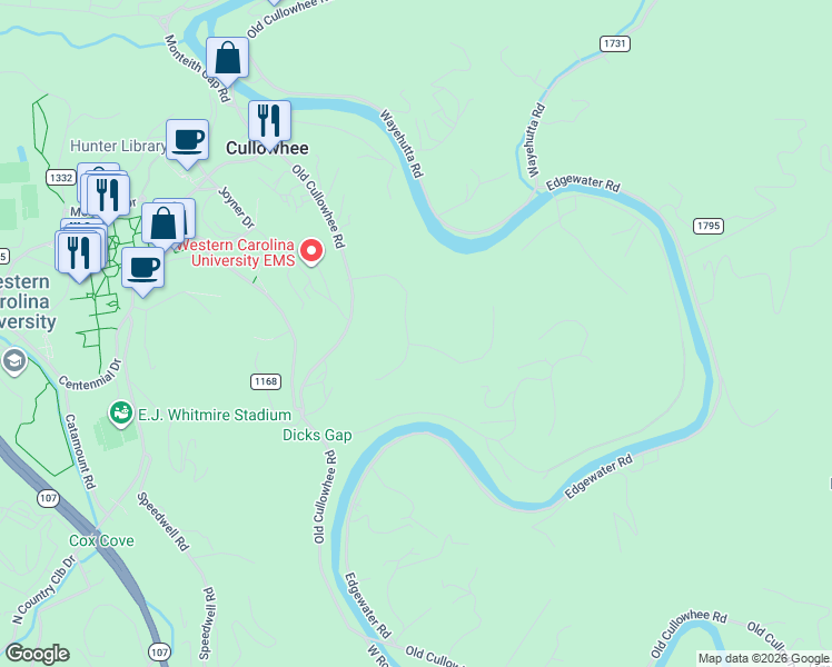 map of restaurants, bars, coffee shops, grocery stores, and more near 31-127 Jim Gudger Hill Rd in Cullowhee