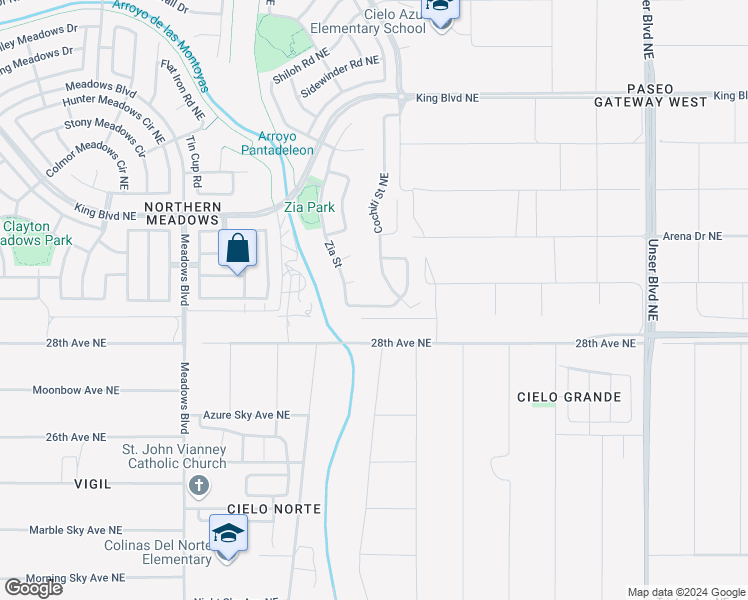 map of restaurants, bars, coffee shops, grocery stores, and more near 3020 Zia Street in Rio Rancho