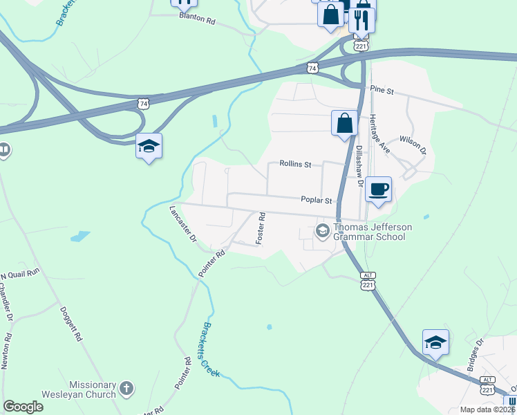 map of restaurants, bars, coffee shops, grocery stores, and more near 259 Poplar Street in Forest City