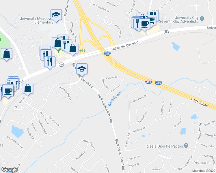 map of restaurants, bars, coffee shops, grocery stores, and more near 2035 Speedwell Court in Charlotte