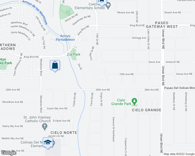 map of restaurants, bars, coffee shops, grocery stores, and more near 1421 Jemez Loop in Rio Rancho