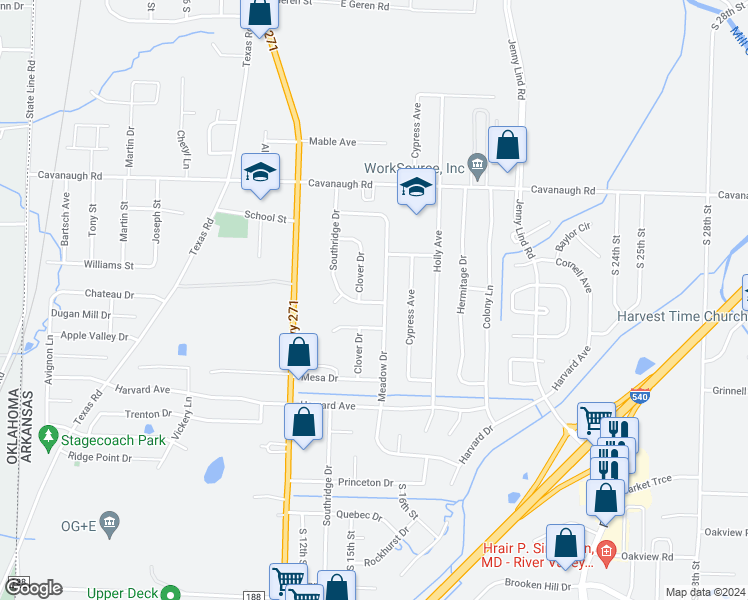 map of restaurants, bars, coffee shops, grocery stores, and more near 7984-8118 Meadow Dr in Fort Smith