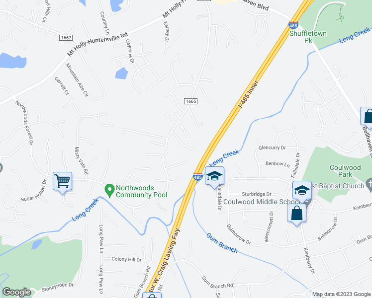 map of restaurants, bars, coffee shops, grocery stores, and more near 3008 Westwinds Court in Charlotte