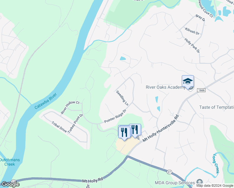 map of restaurants, bars, coffee shops, grocery stores, and more near 10327 Seedling Lane in Charlotte