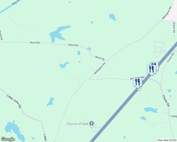 map of restaurants, bars, coffee shops, grocery stores, and more near 6647 Old Millington Road in Millington
