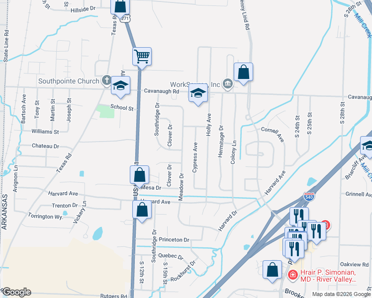 map of restaurants, bars, coffee shops, grocery stores, and more near 7984-8118 Meadow Dr in Fort Smith