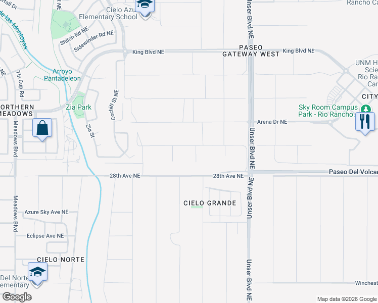 map of restaurants, bars, coffee shops, grocery stores, and more near 29th Avenue Northeast in Rio Rancho