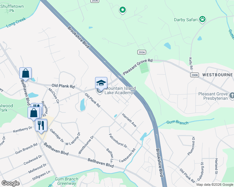 map of restaurants, bars, coffee shops, grocery stores, and more near 7631 Pleasant Grove Road in Charlotte