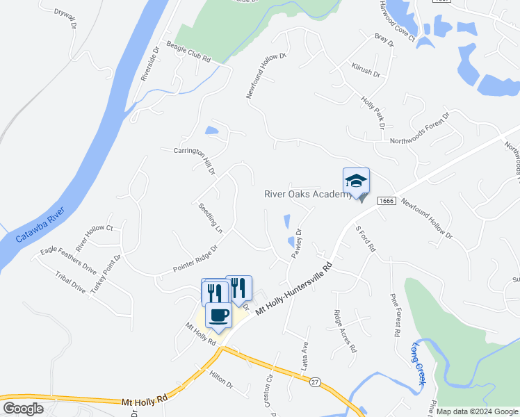 map of restaurants, bars, coffee shops, grocery stores, and more near 1012 Chalk Hill Lane in Charlotte
