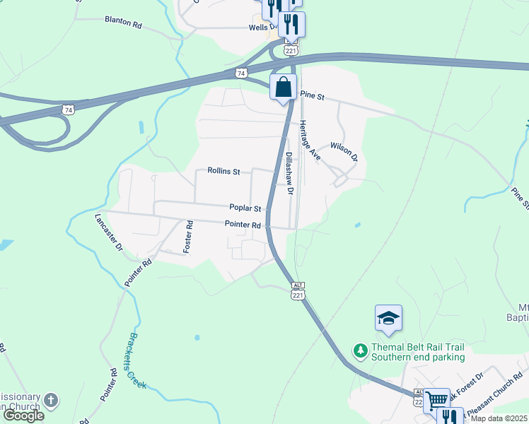 map of restaurants, bars, coffee shops, grocery stores, and more near 1052 South Broadway Street in Forest City