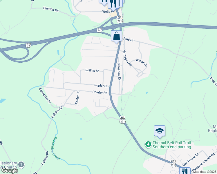 map of restaurants, bars, coffee shops, grocery stores, and more near 1052 South Broadway Street in Forest City
