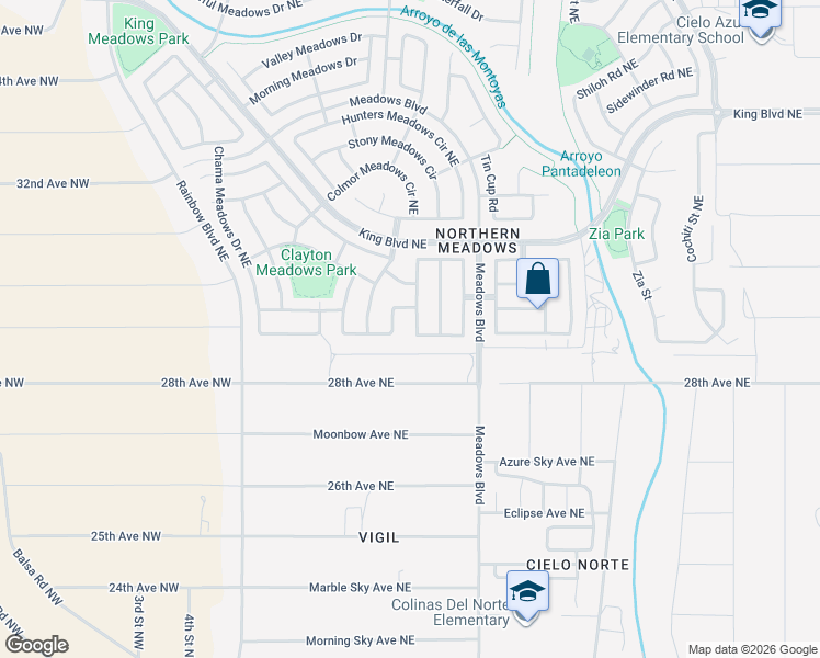 map of restaurants, bars, coffee shops, grocery stores, and more near 3014 Pagosa Meadows Drive Northeast in Rio Rancho
