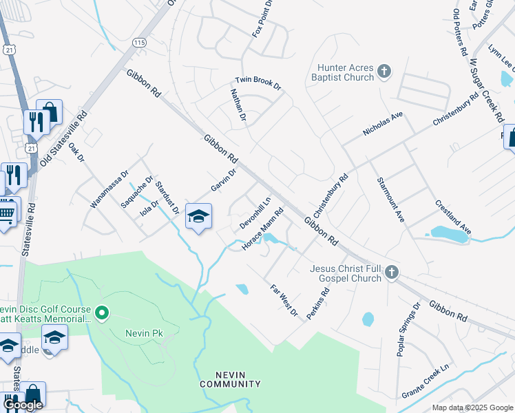 map of restaurants, bars, coffee shops, grocery stores, and more near 4131 Gibbon Road in Charlotte