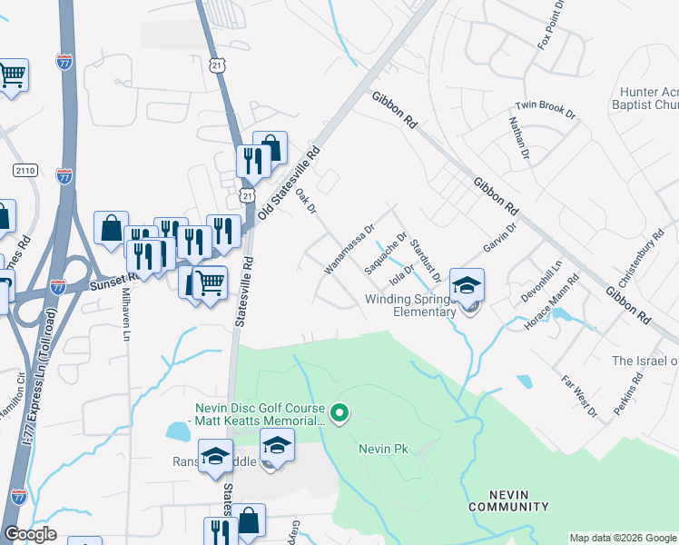 map of restaurants, bars, coffee shops, grocery stores, and more near 4107 Wanamassa Drive in Charlotte