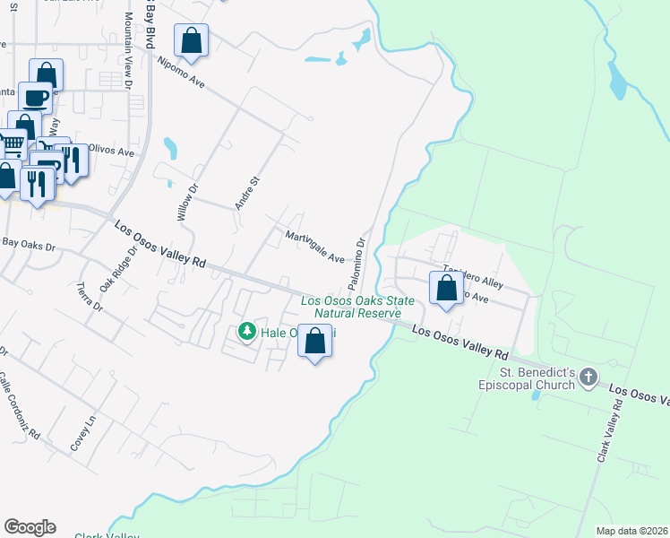 map of restaurants, bars, coffee shops, grocery stores, and more near 1785 Martingale Avenue in Baywood-Los Osos