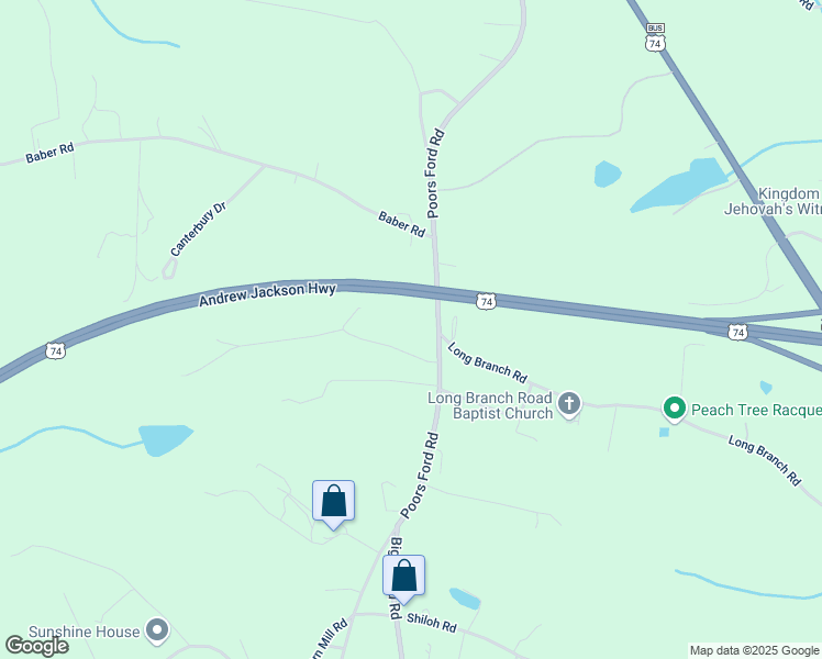 map of restaurants, bars, coffee shops, grocery stores, and more near 1460 Poors Ford Road in Rutherfordton