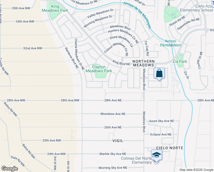 map of restaurants, bars, coffee shops, grocery stores, and more near 3009 Solano Meadows Drive Northeast in Rio Rancho