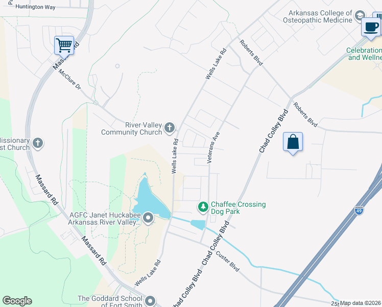 map of restaurants, bars, coffee shops, grocery stores, and more near Bost Drive in Fort Smith