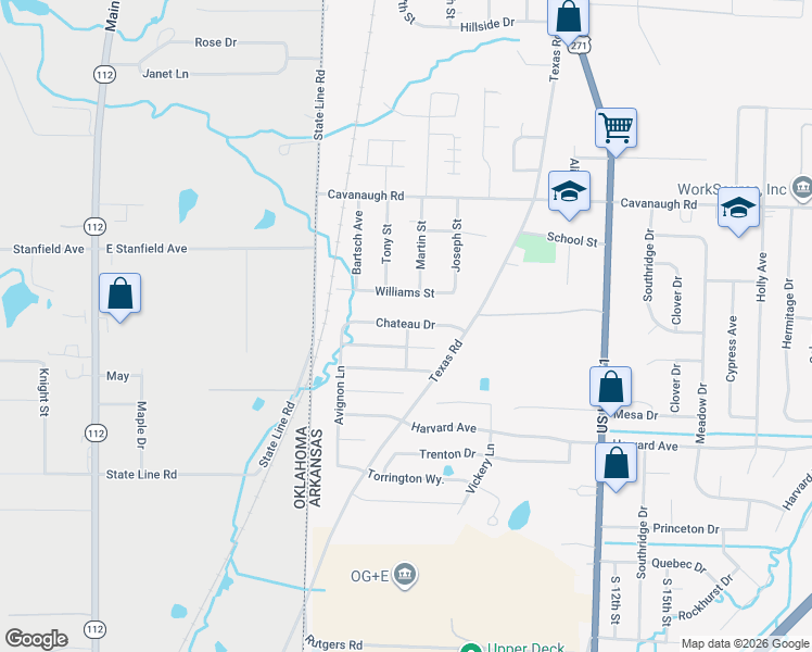map of restaurants, bars, coffee shops, grocery stores, and more near 504 Castle Creek Street in Fort Smith