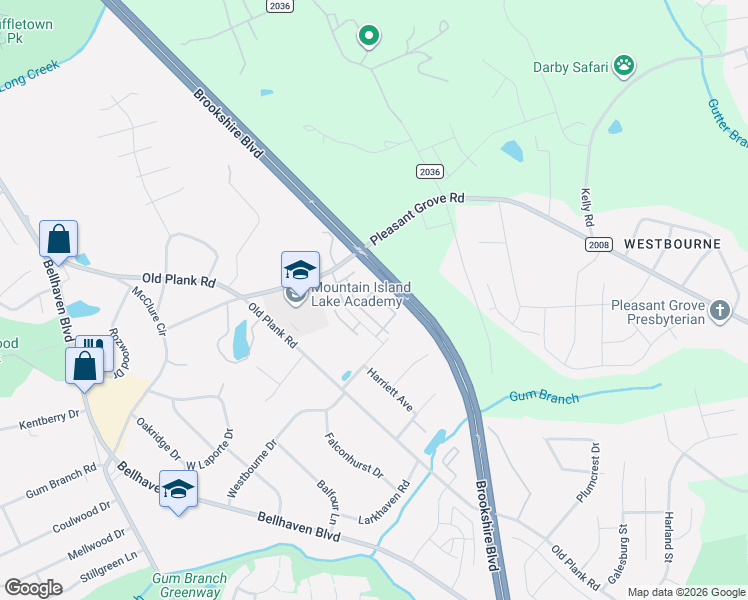 map of restaurants, bars, coffee shops, grocery stores, and more near 7619 Pleasant Grove Road in Charlotte