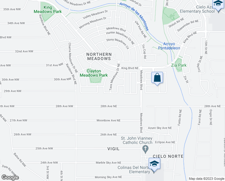 map of restaurants, bars, coffee shops, grocery stores, and more near 3008 Taos Meadows Drive Northeast in Rio Rancho