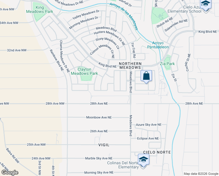 map of restaurants, bars, coffee shops, grocery stores, and more near 3017 Winston Meadows Drive Northeast in Rio Rancho