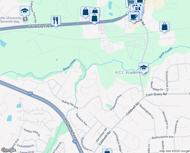map of restaurants, bars, coffee shops, grocery stores, and more near 14230 Wentwater Street in Charlotte