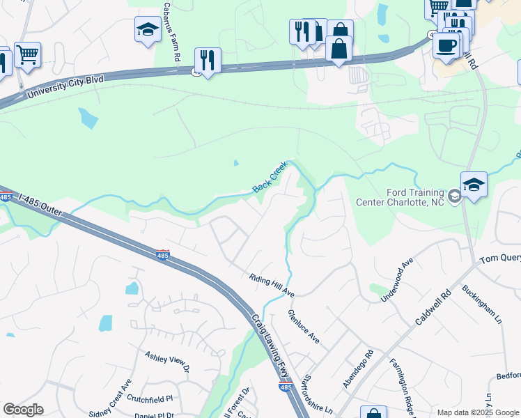 map of restaurants, bars, coffee shops, grocery stores, and more near 4506 Dalbeth Street in Charlotte