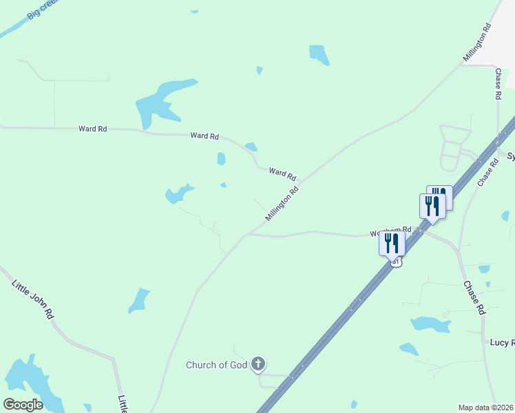 map of restaurants, bars, coffee shops, grocery stores, and more near 6647 Old Millington Road in Millington