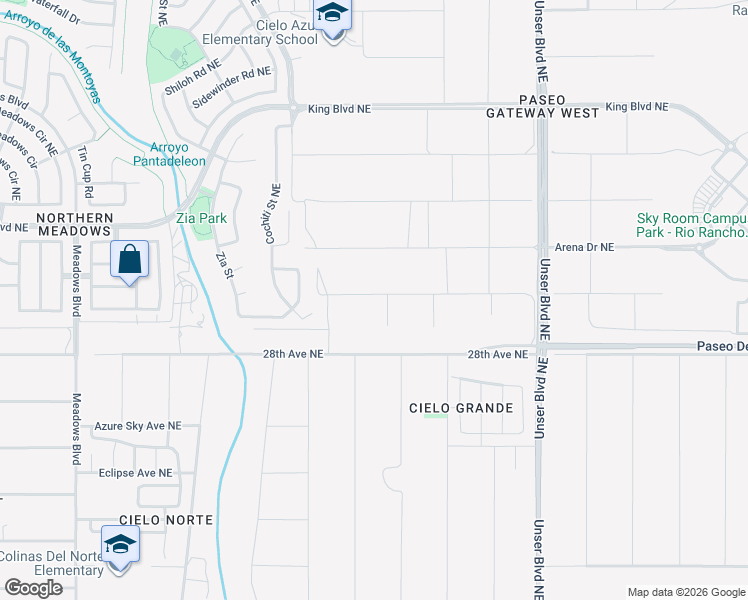 map of restaurants, bars, coffee shops, grocery stores, and more near 3023 Pintada Court Northeast in Rio Rancho