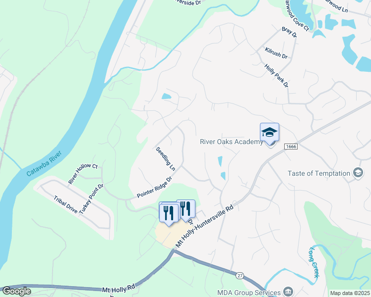 map of restaurants, bars, coffee shops, grocery stores, and more near 11302 Pointer Ridge Drive in Charlotte