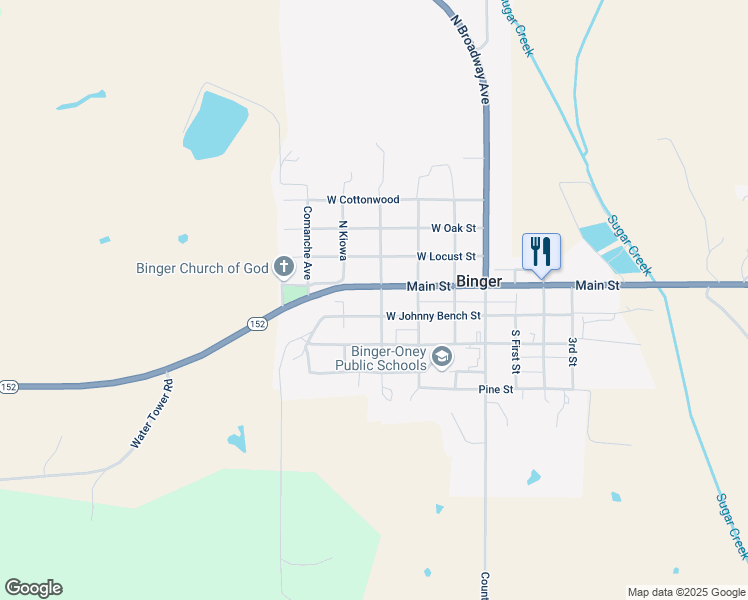 map of restaurants, bars, coffee shops, grocery stores, and more near 320 North Main in Binger